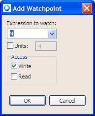 Breakpoints view; adding watchpoints